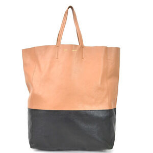 Celine Cabas Vertical Leather Handbag Camel Tan Black